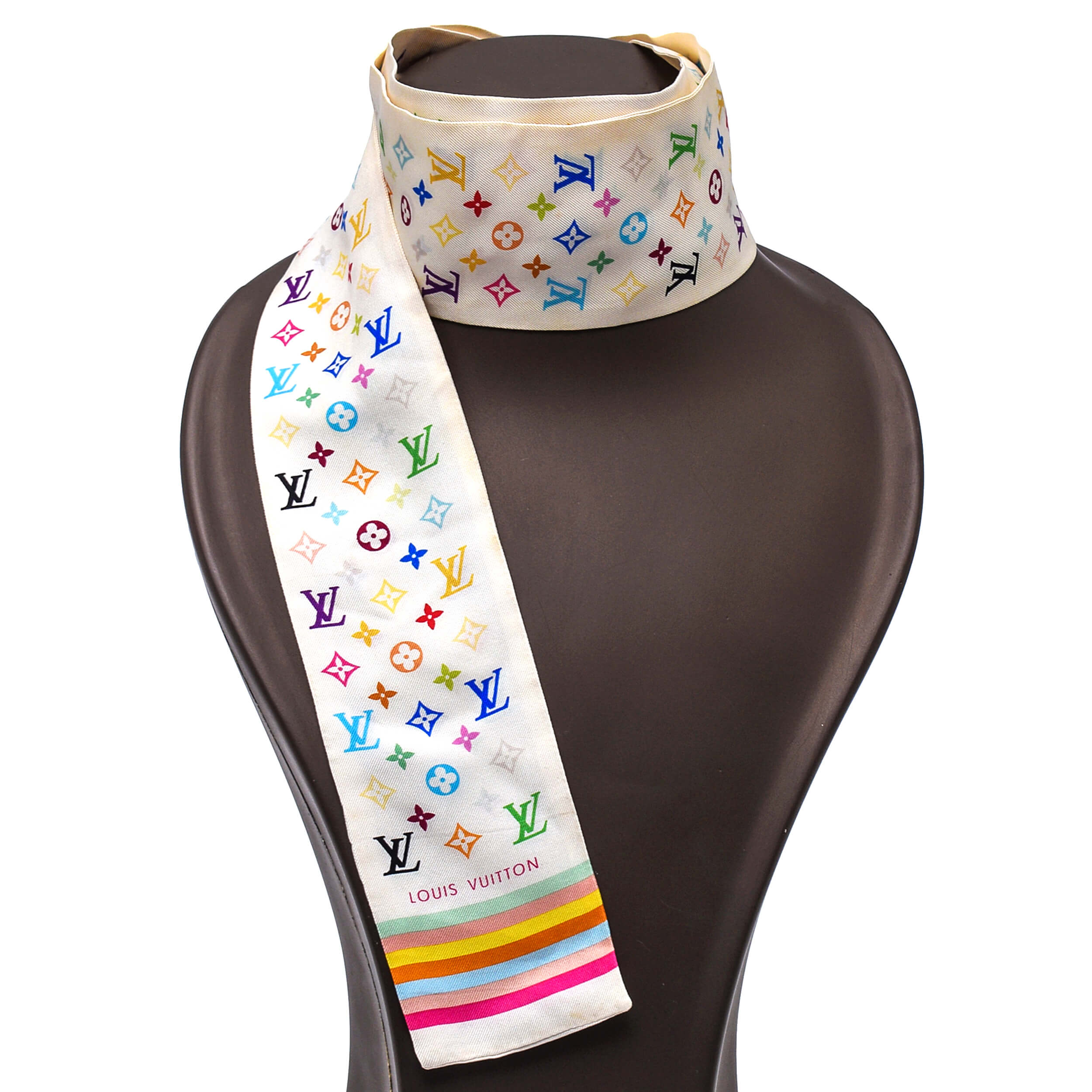 Louis Vuitton - White & Multicolor Monogram Silk Bandeau Twilly